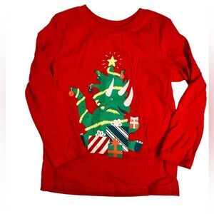 EUC Cat & Jack Toddler Red Dinosaur Christmas Holiday  Long Sleeve Tee Shirt- 3T